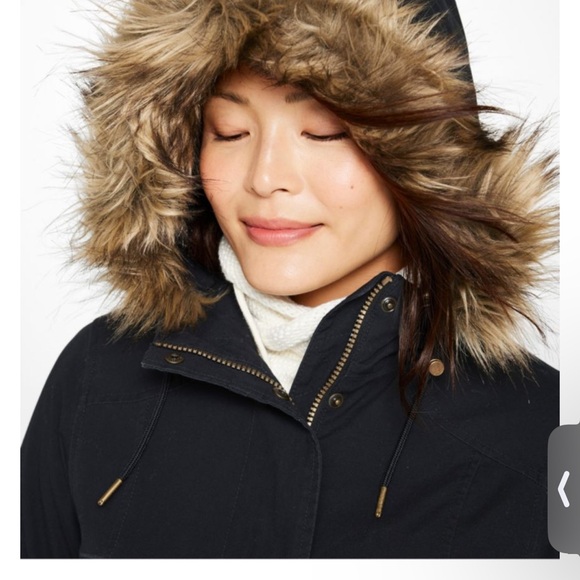 NWT 100% Organic Cotton L.L. Bean Black Coat Parka Removable Faux Fur Trim Hood - Picture 8 of 11